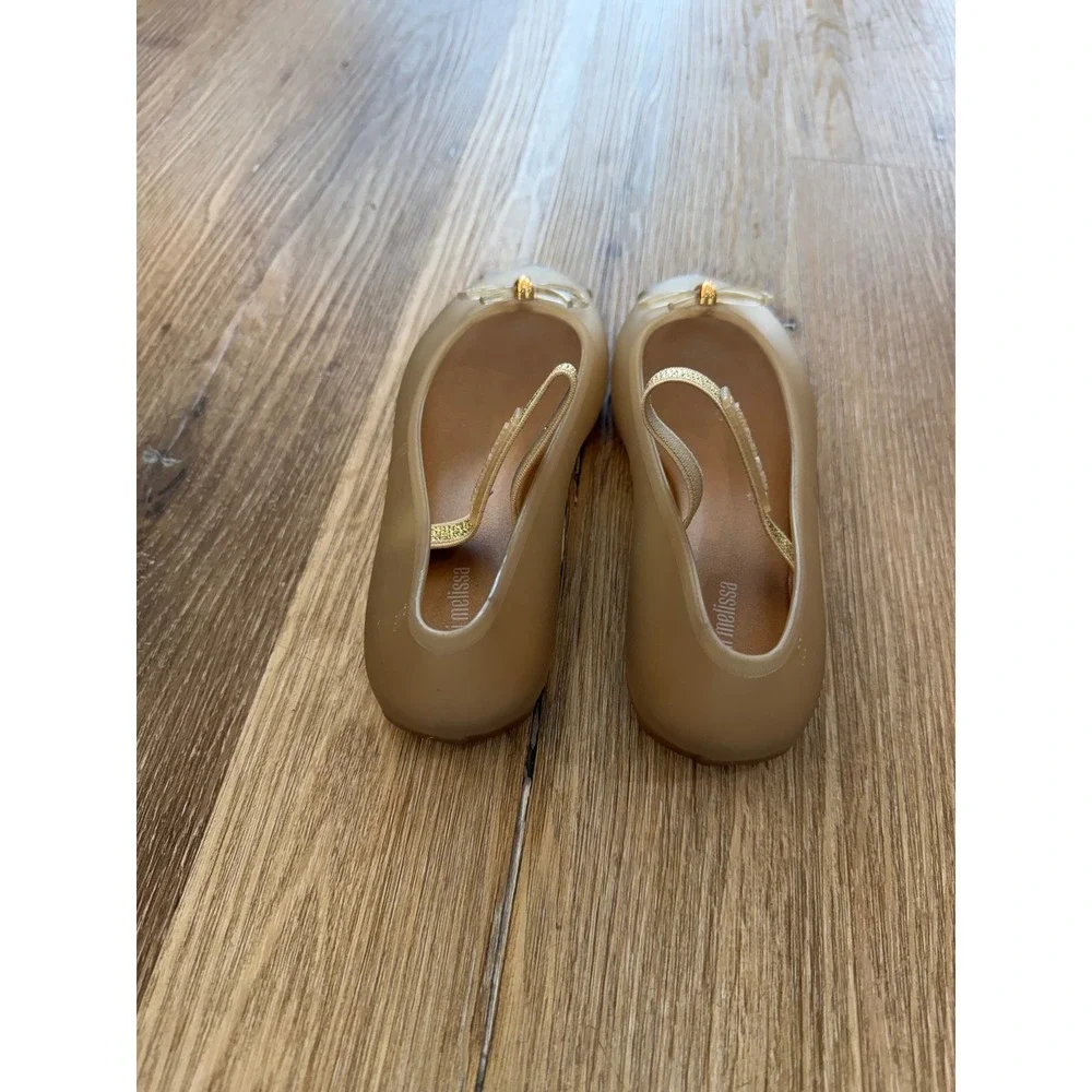 Mini Melissa Sophie INF Mary Jane Jelly Flats Kids Size 1 Pearly Beige Bow Gold